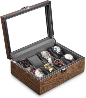 Storage Box Simple Household High-grade Wooden Mechanical Watches Bracelet Collection Display Box Watch Box Case(Wooden ranch prompt inject cover 6 slots) Watch Storage Box, Walnut Watch 