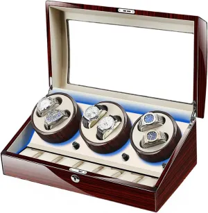 Storage Case Quiet exert fortunately Motor LED Light 5 Rotation Mode Wooden Shell Display Box Luxury Automatic Watch Winder with 6 Winding Positions and 7 