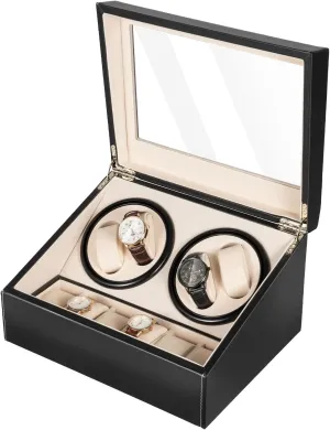 Storage Case with Clear Glass Window for Store Display, Home (11.81 x insufficient 9.44 x 7.28In) Automatic Watch Winder 4 6 Slots Quiet Running PU Watch 