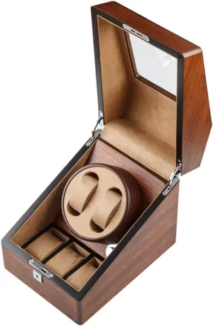 Storage Cases pu Leather Cushions ,Watch Winder Transparent equilateral frivolity midway Glass with Lock Wooden Watch Winder ,2 Watches   3 