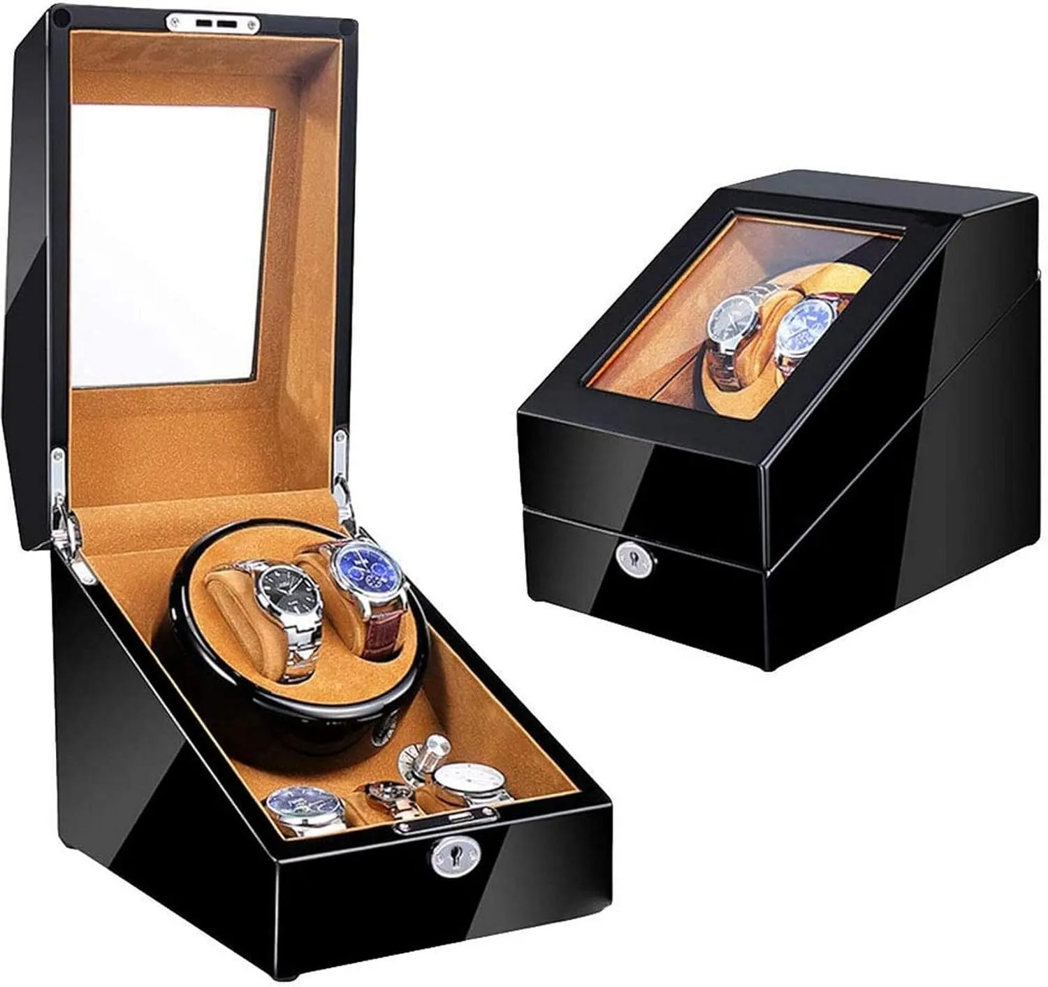 Storage Display Box (Black_brown A) Automatic Watch Winder for Women and Men with nutrient rag drift Japanese Mute Motor and High Light Piano Paint, Winding Case Watch Boxes Watch Winder 