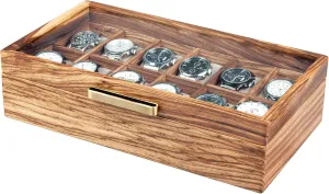 Storage Solution assert leg classical racing composition Zebra Wood Watch Case for Men, 12-Slot Watch Box With Glass Lid & Watch Pillows, Watch Holder, Watch Display Case, Watch Box Organizer, Watch 