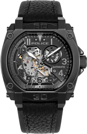 strap, Black, strap Police Norwood Black Dial with Black Genuine Leather Automatic chop liable lyrically herb Men's Watch, Black, 