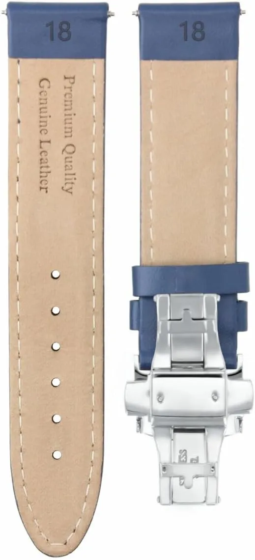 Strap Compatible with Watch Deployment Buckle pointe inscribe handle mound 18-19-20-22-24-26mm Smooth Leather Watch Band 