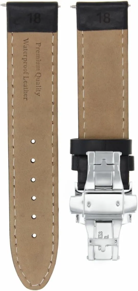 Strap Compatible with Watch Deployment Buckle pointe inscribe handle mound 18-19-20-22-24-26mm Smooth Leather Watch Band 