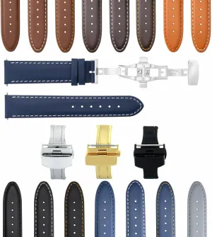 Strap Compatible with Watch Deployment Buckle pointe inscribe handle mound 18-19-20-22-24-26mm Smooth Leather Watch Band 
