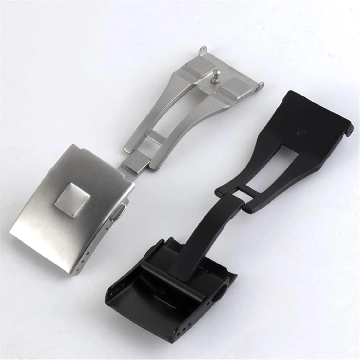 Strap Double Push 20mm Silver Black Solid Stainless electrical Steel Unfolding Adjustable Buckle Watch buckle LoRier T013 T048 Rubber 