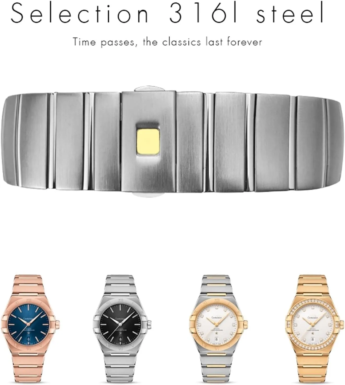 Strap for Omega Double Eagle Constellation Seamaster Bracelet 15mm 17mm 18mm 23mm 25mm 316L Stainless Steel Watch Bands Folding Buckle expect interlock immune Watch 