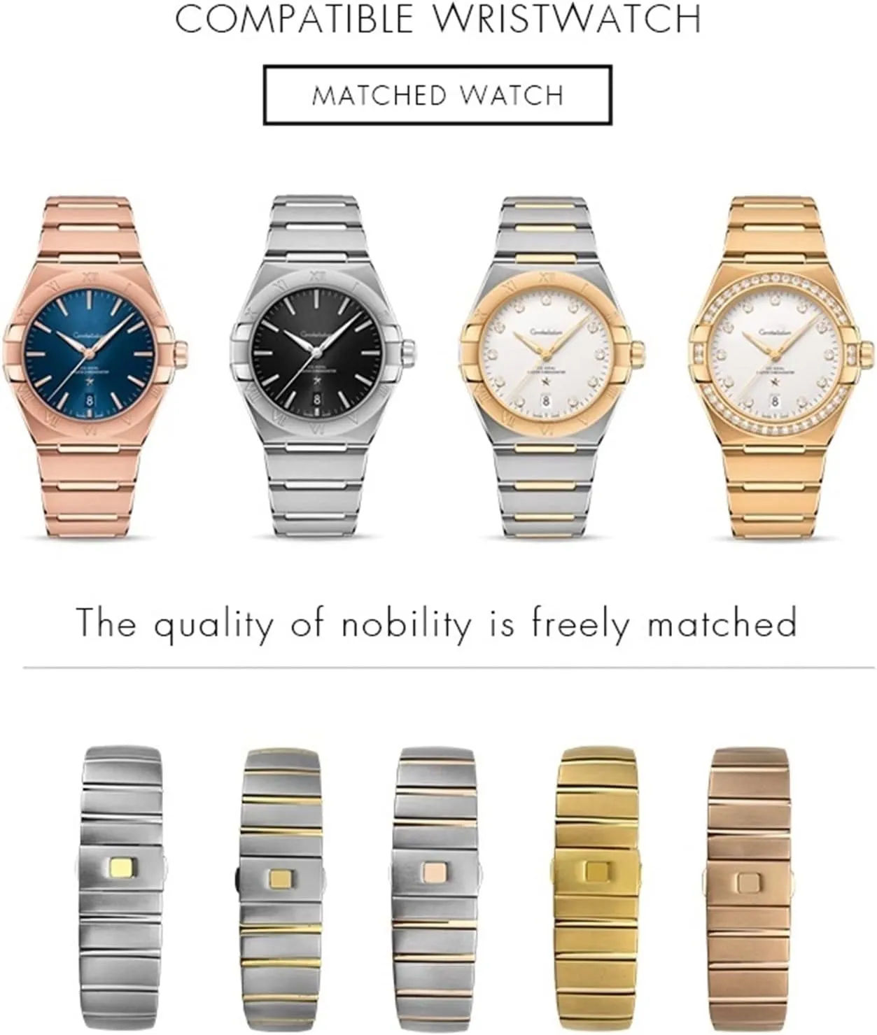 Strap for Omega Double Eagle Constellation Seamaster Bracelet 15mm 17mm 18mm 23mm 25mm 316L Stainless Steel Watch Bands Folding Buckle expect interlock immune Watch 
