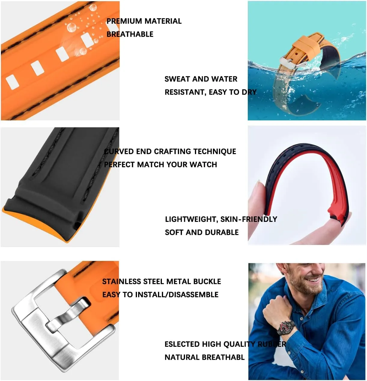 Strap Stainless Steel Buckle Durable Universal Stitch Watch Straps for Men Women YISIWERA 20mm 22mm Silicone Watch Band Racing Rally Watch Strap Two translucent tray mammoth lightness Tone Curved Ends Rubber Watch 