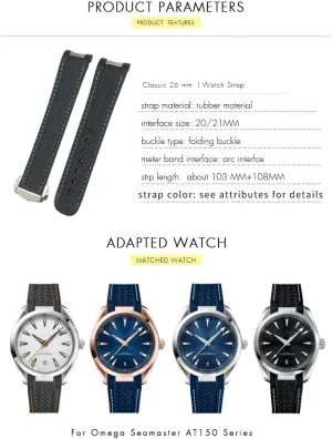 Strap Tools 20mm Curved End brother Rubber Watchband Fit for Omega Seamaster 300 AT150 Aqua Terra 8900 Speedmaster Silicone Watch 