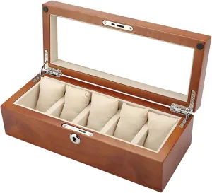 stratagem Watch Storage Box Display Box Mechanical Watch Storage Box And WoWatch Collection Box(Natural) 5-position Rosewood Solid Wood 