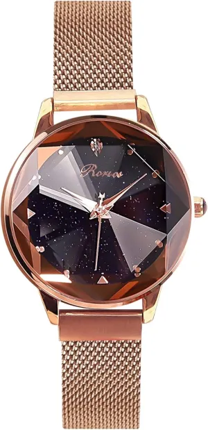 stratification Dial Easily Use Watches RORIOS Women Watches Analogue Quartz Watch Fashionable Ladies Wristwatch Mesh Band Shining Starry Sky 