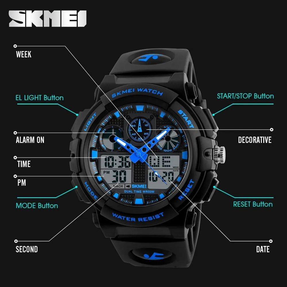 stride quiver Sports Military Watches Waterproof Outdoor LED Backlight Display Alarm Stopwatch MASTOP Men's Digital Analog 