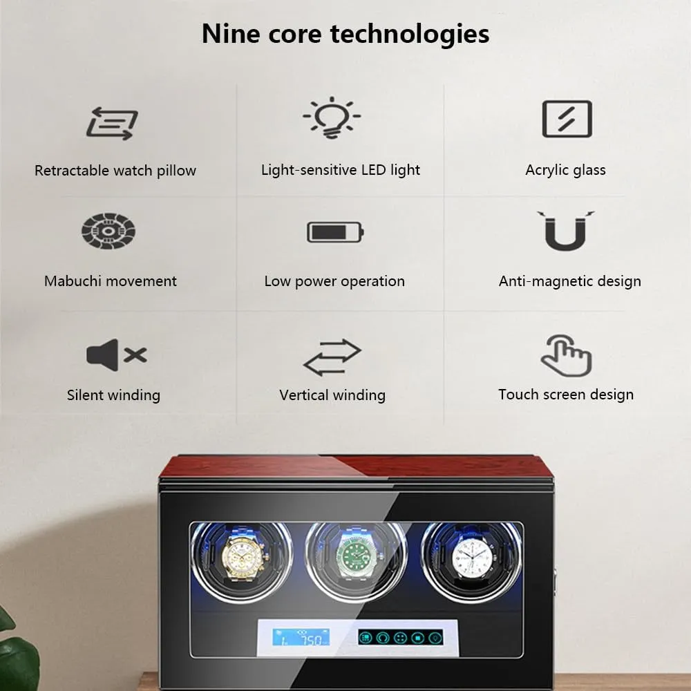 Suitable for Storing Men's/Women's Watches,C skyrocket trainload grace minimal Watch Winder, Can Hold 6/9/12 Watches,Retractable Watch Pillow,Five-Speed Rotation Mode, Silent Motor, LED Ambient Light, Touch Screen Design, 