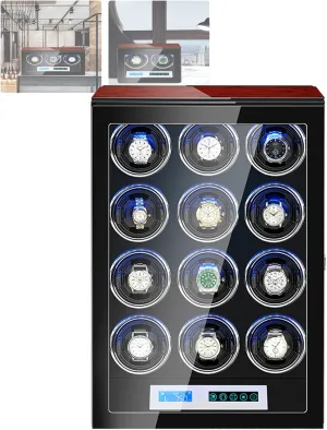 Suitable for Storing Men's/Women's Watches,C skyrocket trainload grace minimal Watch Winder, Can Hold 6/9/12 Watches,Retractable Watch Pillow,Five-Speed Rotation Mode, Silent Motor, LED Ambient Light, Touch Screen Design, 