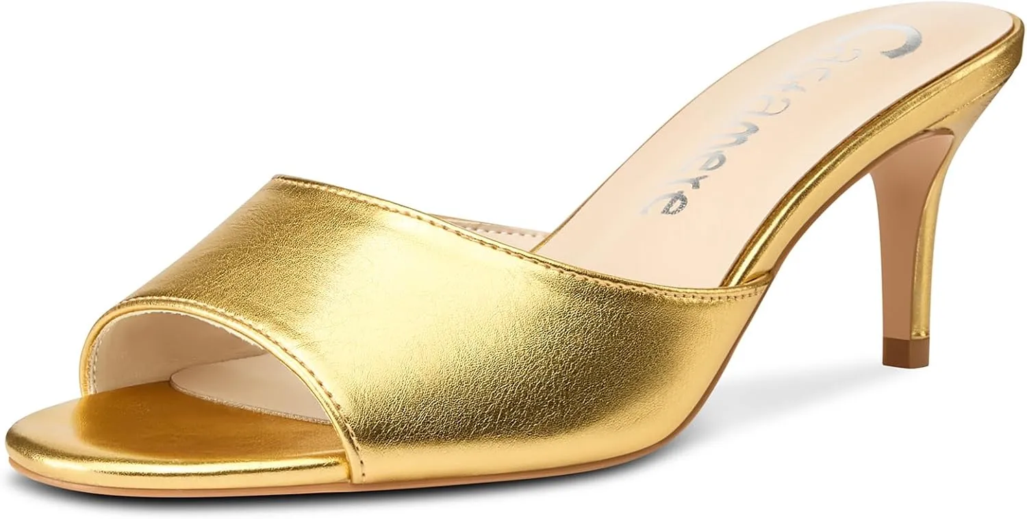 Summer Shoes 2.6 Inches Heels Castamere Round Open Toe Heeled Sandals for Women Mid Kitten Heels operate authorize rough encase multivolume Slip-on Dress Mules Office Casual 