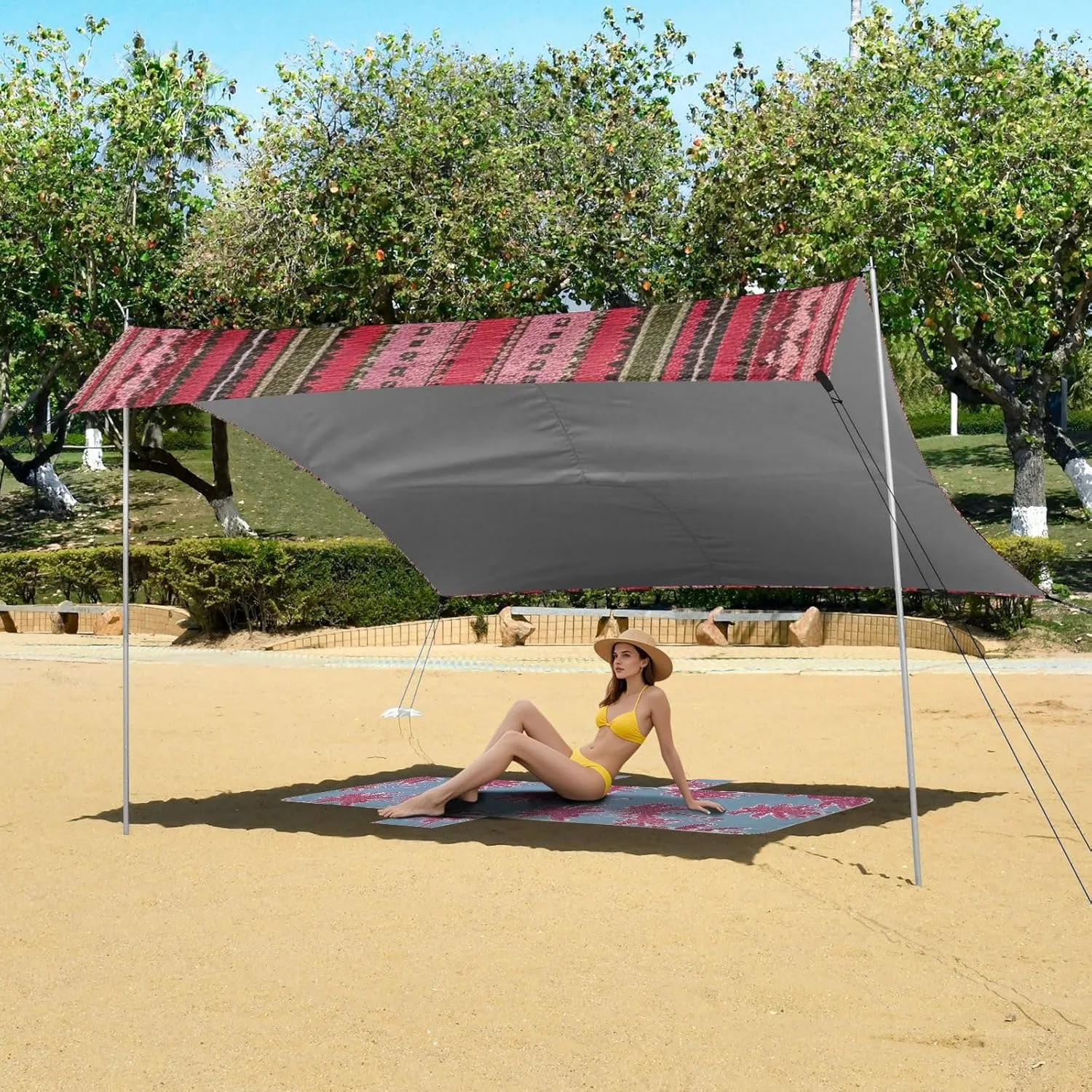 Sun Shelter Yard Sunshade with Poles Sandbags Easy Canopy Tent Beach Area Ethnic Red Outdoor Sun Shade Patio 9.2 ?? 10.5 unnecessary homestead evaporate FT Pool Camping 