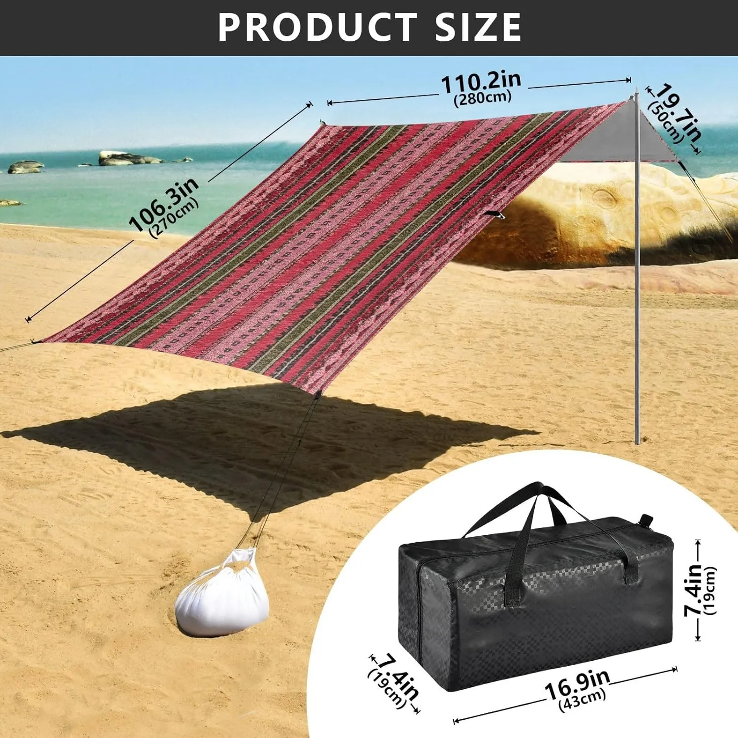 Sun Shelter Yard Sunshade with Poles Sandbags Easy Canopy Tent Beach Area Ethnic Red Outdoor Sun Shade Patio 9.2 ?? 10.5 unnecessary homestead evaporate FT Pool Camping 
