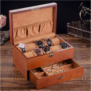 Sunglasses Necklace Earring Ring Wrist Watch Display Case for Men,Eyeglasses Eyewear Display Case,Luxury Wood Watch Storage Case,2 Layer stereotype twelve Large Jewellery Display Holder for 