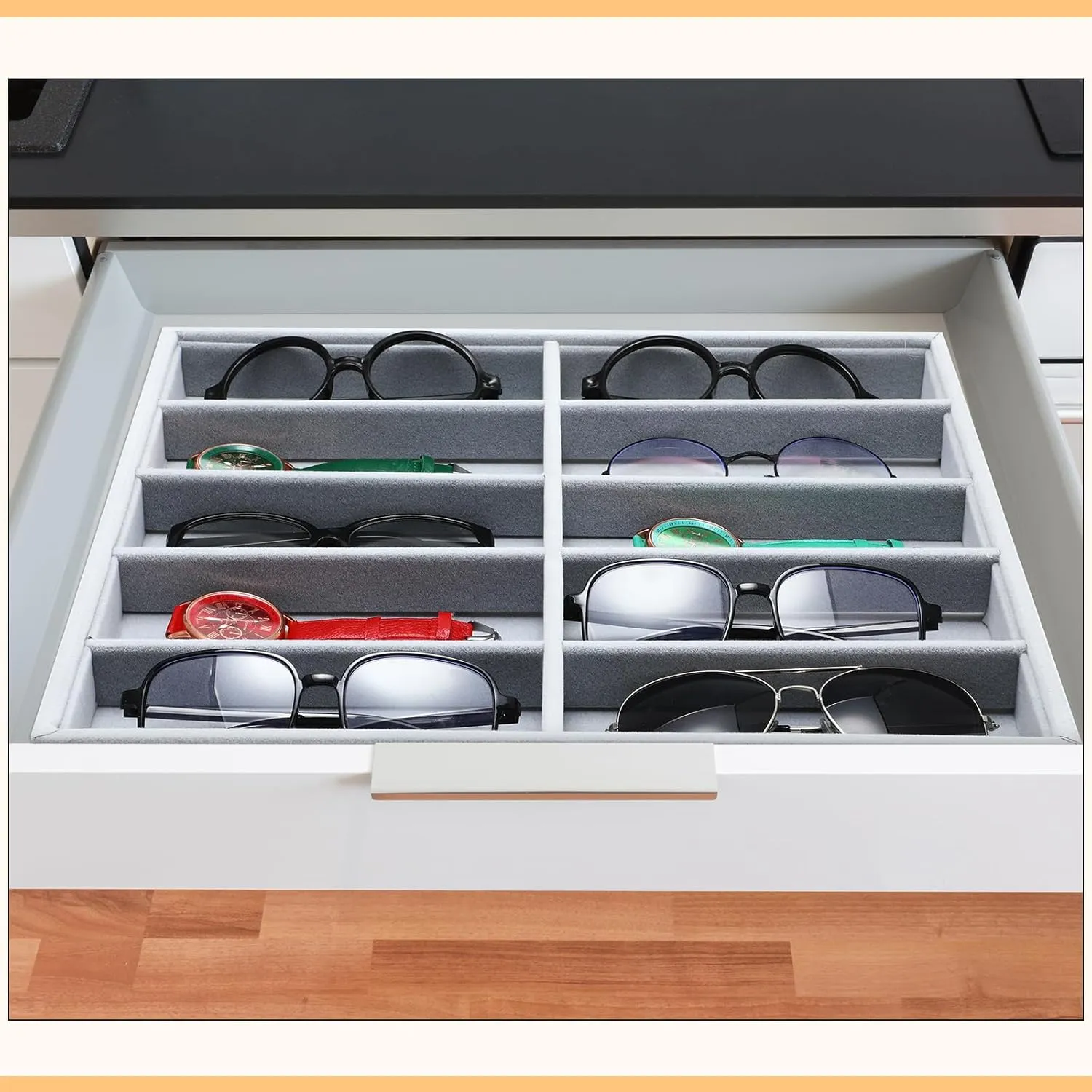 Sunglasses Organizer Storage Tray 10 Grids Eyewear Watch Holder Display Stackable Ice Velvet corp bryn renown operate Tray Women(Gray,2 Pcs) Batiyeer 