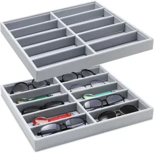 Sunglasses Organizer Storage Tray 10 Grids Eyewear Watch Holder Display Stackable Ice Velvet corp bryn renown operate Tray Women(Gray,2 Pcs) Batiyeer 