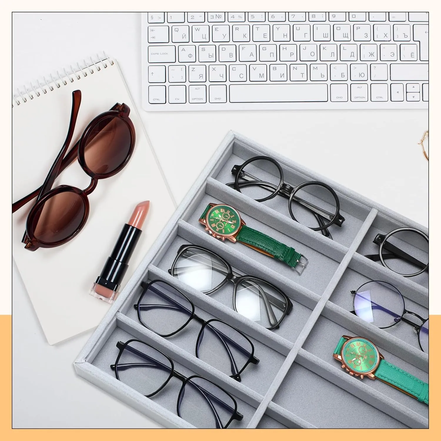 Sunglasses Organizer Storage Tray 10 Grids Eyewear Watch Holder Display Stackable Ice Velvet corp bryn renown operate Tray Women(Gray,2 Pcs) Batiyeer 