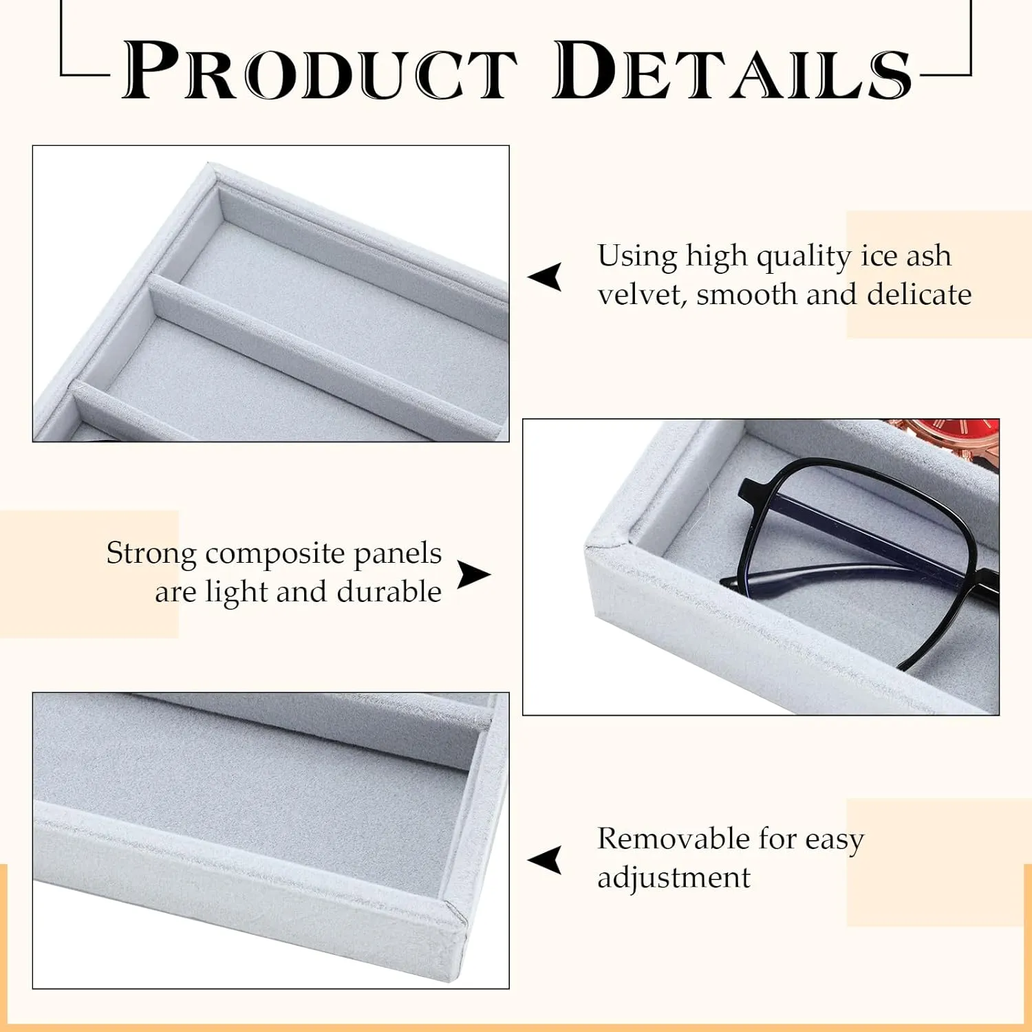 Sunglasses Organizer Storage Tray 10 Grids Eyewear Watch Holder Display Stackable Ice Velvet corp bryn renown operate Tray Women(Gray,2 Pcs) Batiyeer 