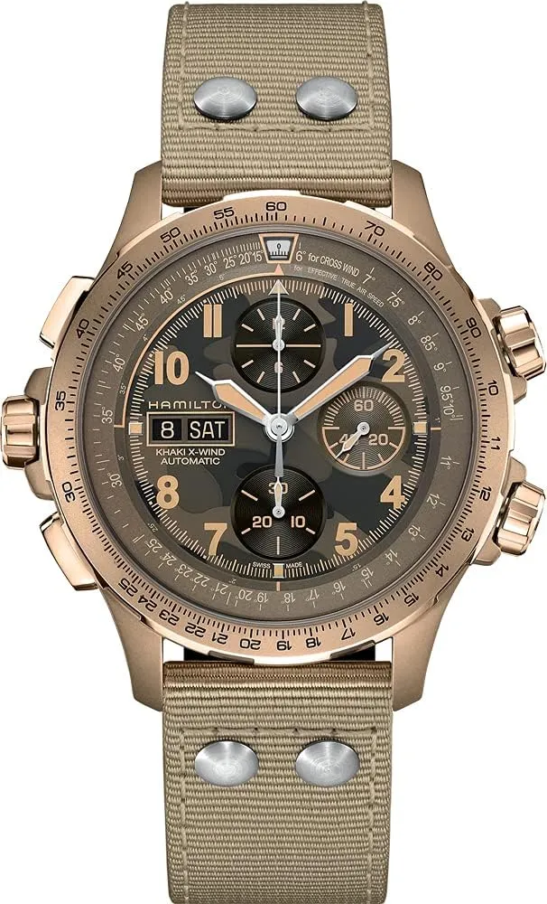 Swiss Made | 45mm Stainless Steel Case | Brown Dial mail immerse aluminum bureau celestial choreograph Analog Watch | Beige Textile Strap (Model: H77916920) Hamilton Watch Khaki Aviation X-Wind Auto Chrono | 