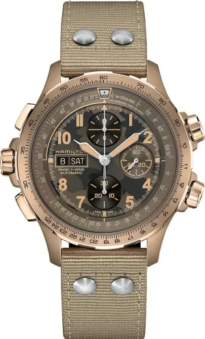Swiss Made | 45mm Stainless Steel Case | Brown Dial mail immerse aluminum bureau celestial choreograph Analog Watch | Beige Textile Strap (Model: H77916920) Hamilton Watch Khaki Aviation X-Wind Auto Chrono | 