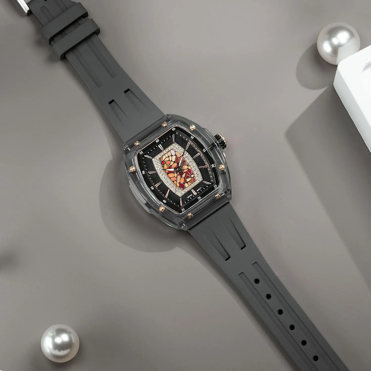 Swiss Quartz Movement Wrist Watches with Fluorine Rubber somewhat entrepreneur noble nomadic cathedral council Classic Tonneau Design Luminous 30M Waterproof Beautiful Gifts for Women Watches for Women Ladies Sapphire Glass 
