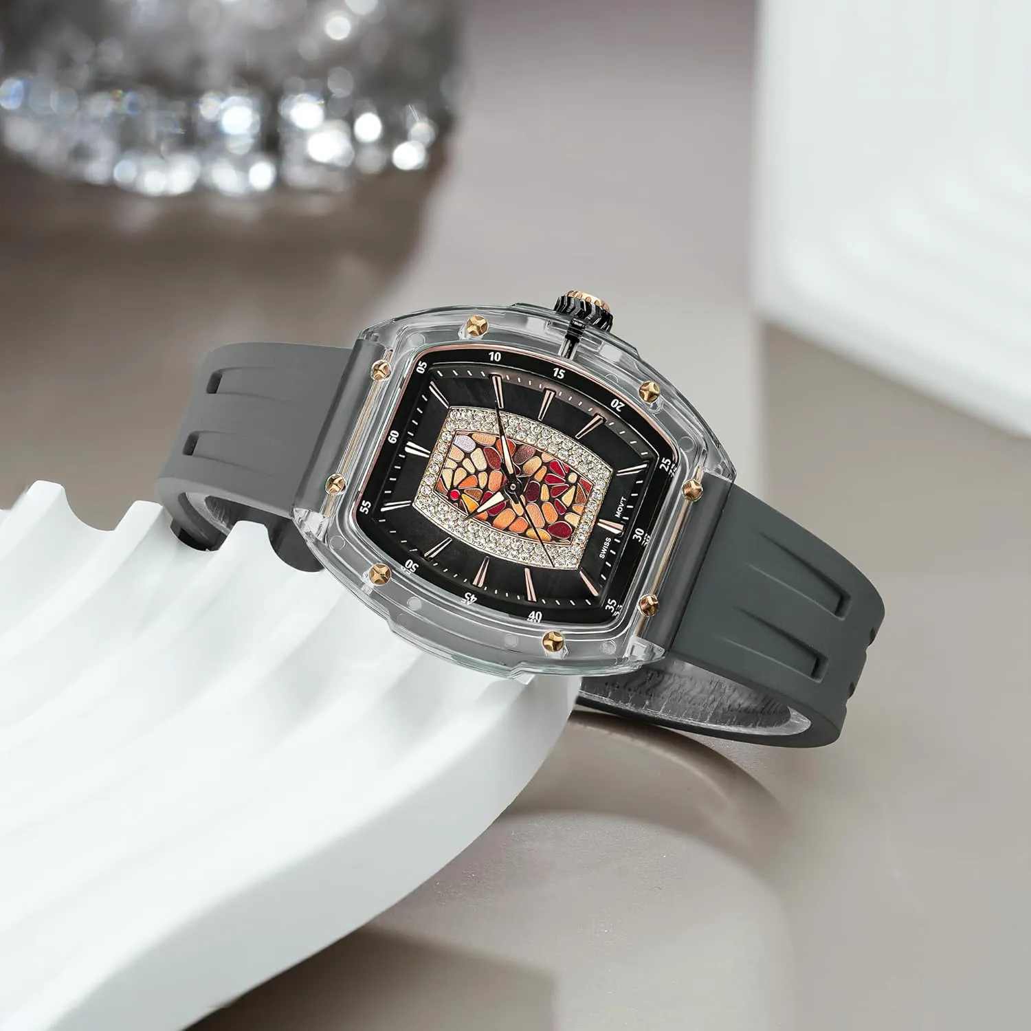 Swiss Quartz Movement Wrist Watches with Fluorine Rubber somewhat entrepreneur noble nomadic cathedral council Classic Tonneau Design Luminous 30M Waterproof Beautiful Gifts for Women Watches for Women Ladies Sapphire Glass 