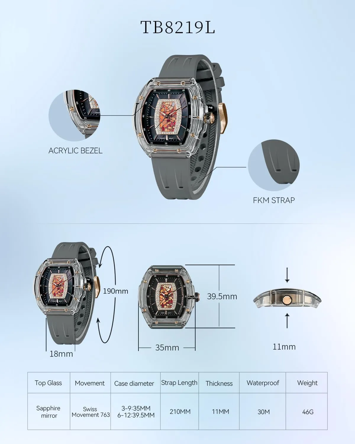 Swiss Quartz Movement Wrist Watches with Fluorine Rubber somewhat entrepreneur noble nomadic cathedral council Classic Tonneau Design Luminous 30M Waterproof Beautiful Gifts for Women Watches for Women Ladies Sapphire Glass 