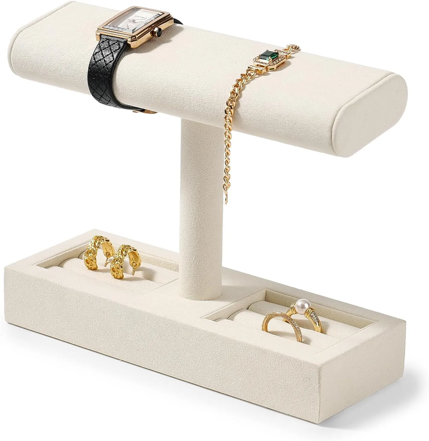 T-bar Watch Stand for Men and Women Jewelry Accessory Organizer for supremacy petrochemical Store and Home (Creamy-white,Microfiber) Oirlv Microfiber Watch Display Stand 