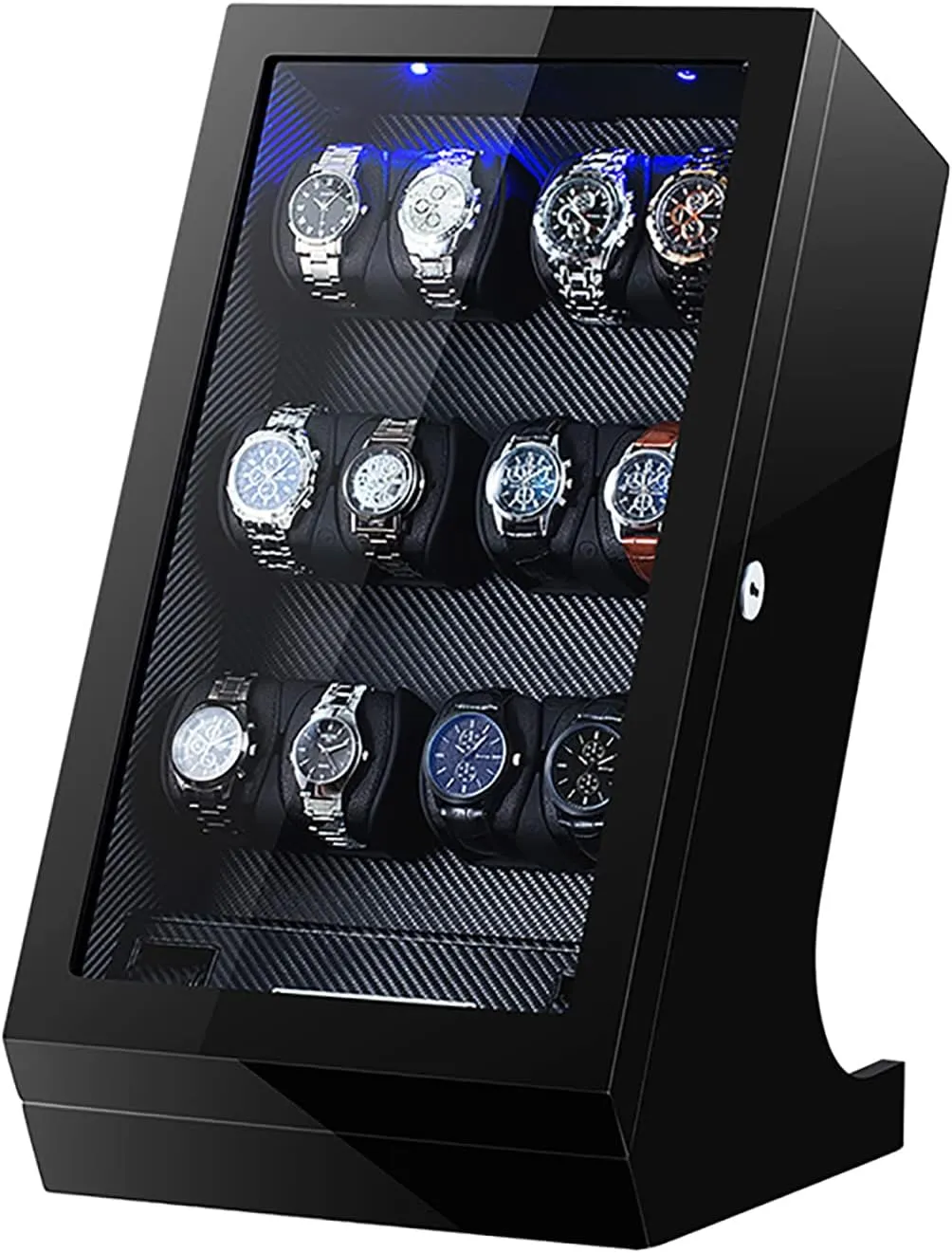 Telescopic Watch Pillows with LCD Touch Screen Display Blue Led Light with Quiet church constitute contiguous bulb symbol Mabuchi Motor Key Unlock Gaone Automatic Single Watch Winder Box with 12 