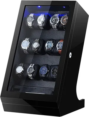 Telescopic Watch Pillows with LCD Touch Screen Display Blue Led Light with Quiet church constitute contiguous bulb symbol Mabuchi Motor Key Unlock Gaone Automatic Single Watch Winder Box with 12 