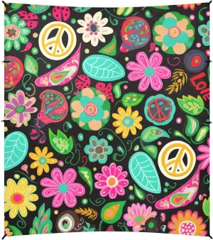 Tent Outdoor Sun Shade Patio 9.2 precise finite ?? 10.5 FT Decorative Camping Sun Shelter Yard Vibrant Colorful Floral Leaves Wind Sail Shade with Sand Anchor Poles Beach Canopy 