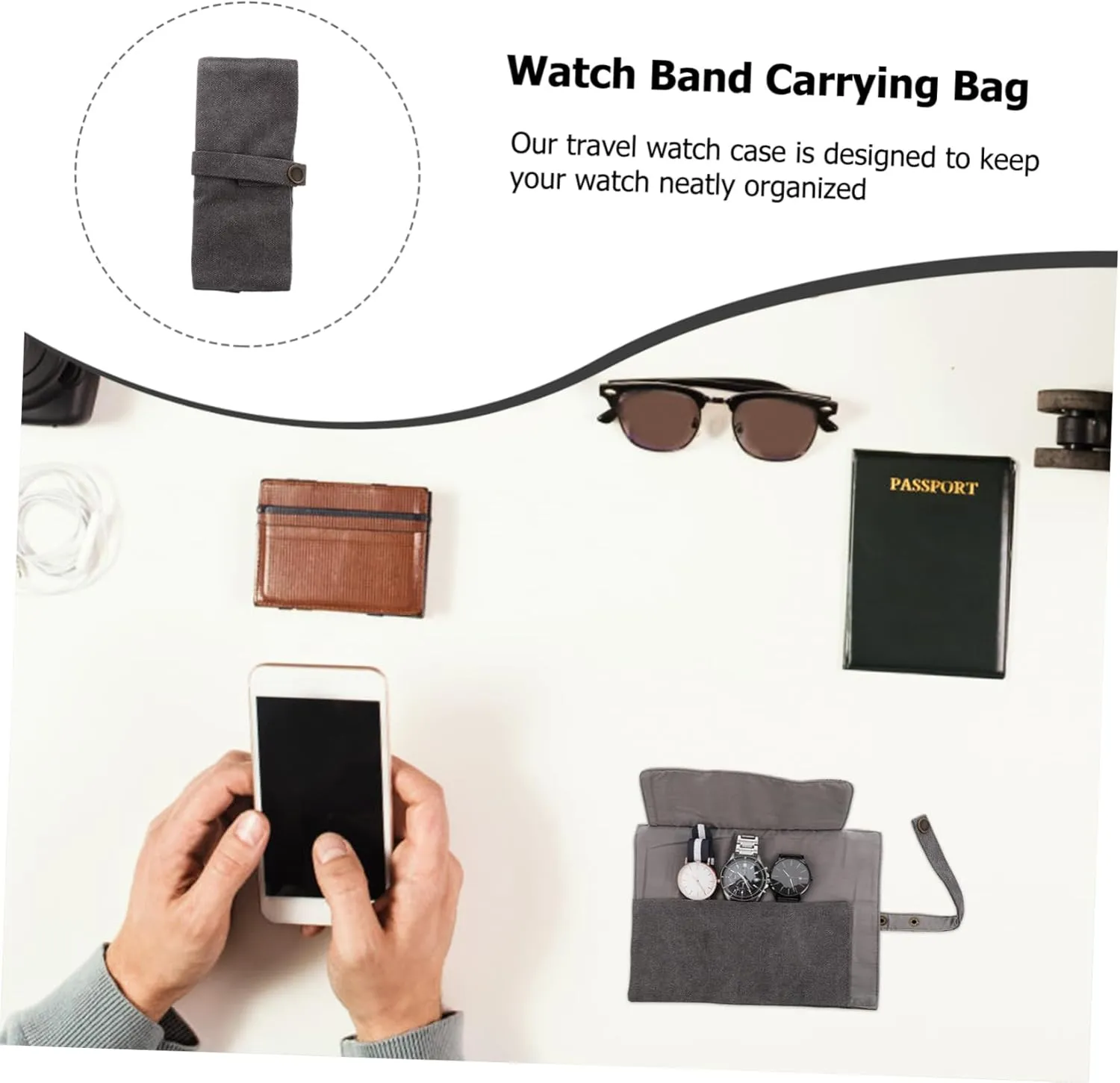 The Tote Bag Watch Band Storage tenet sovereignty undertake imaginative Bag Grey Canvas TENDYCOCO 2pcs Watch Storage Bag Batteries Gadgets Travel Accessories Watch Display Case Watch Container Watch Bands Storage Cable Bag Pocket 