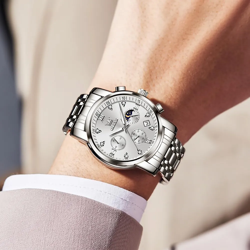 thrust Quartz Analog Dress Watches for Men Luminous Multifunction Chronograph Man Watch Relojes De Hombre OLEVS Watches for Men,Luxury Big Face Mens Watch Stainless Steel 