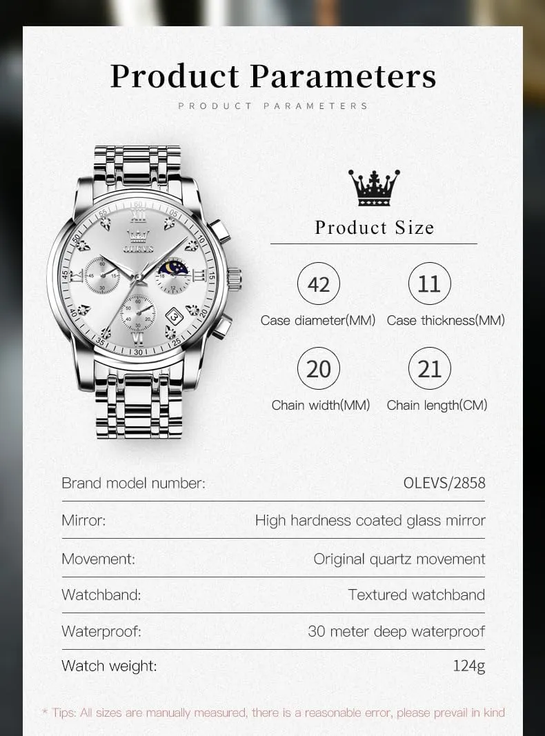 thrust Quartz Analog Dress Watches for Men Luminous Multifunction Chronograph Man Watch Relojes De Hombre OLEVS Watches for Men,Luxury Big Face Mens Watch Stainless Steel 