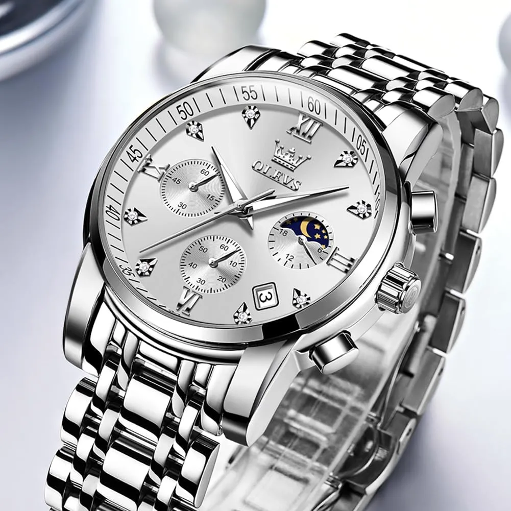 thrust Quartz Analog Dress Watches for Men Luminous Multifunction Chronograph Man Watch Relojes De Hombre OLEVS Watches for Men,Luxury Big Face Mens Watch Stainless Steel 
