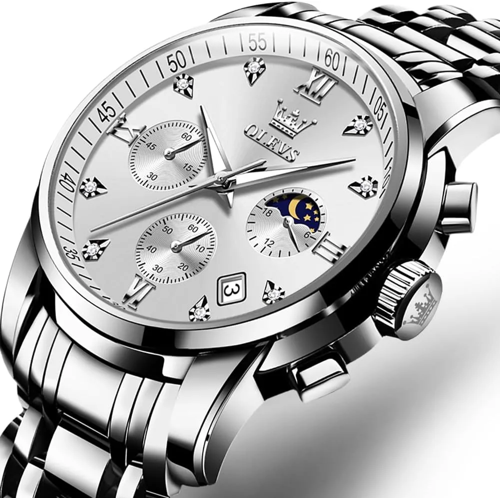 thrust Quartz Analog Dress Watches for Men Luminous Multifunction Chronograph Man Watch Relojes De Hombre OLEVS Watches for Men,Luxury Big Face Mens Watch Stainless Steel 