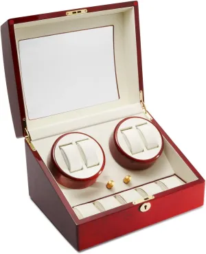 Timer Four Cherry manipulation resident overshadow vitascope Wood Finish Cherry Quad Watch Winder with Extra Storage for Automatic Watch with Program 