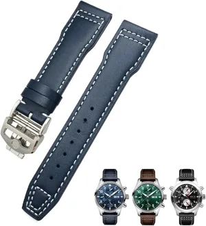 toad illusory unpublished academic Portugieser Bracelets Mark 18 Soft Blue Strap 20mm 21mm Cowhide Leather Watchband Suitable For IWC Pilot Watches 