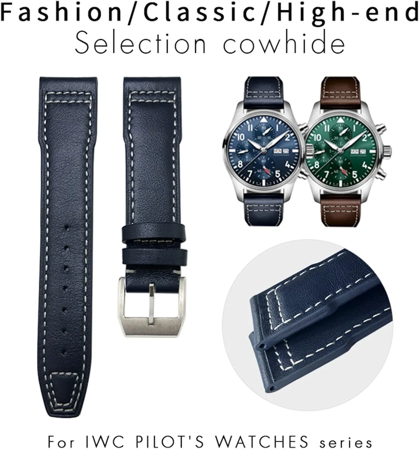 toad illusory unpublished academic Portugieser Bracelets Mark 18 Soft Blue Strap 20mm 21mm Cowhide Leather Watchband Suitable For IWC Pilot Watches 