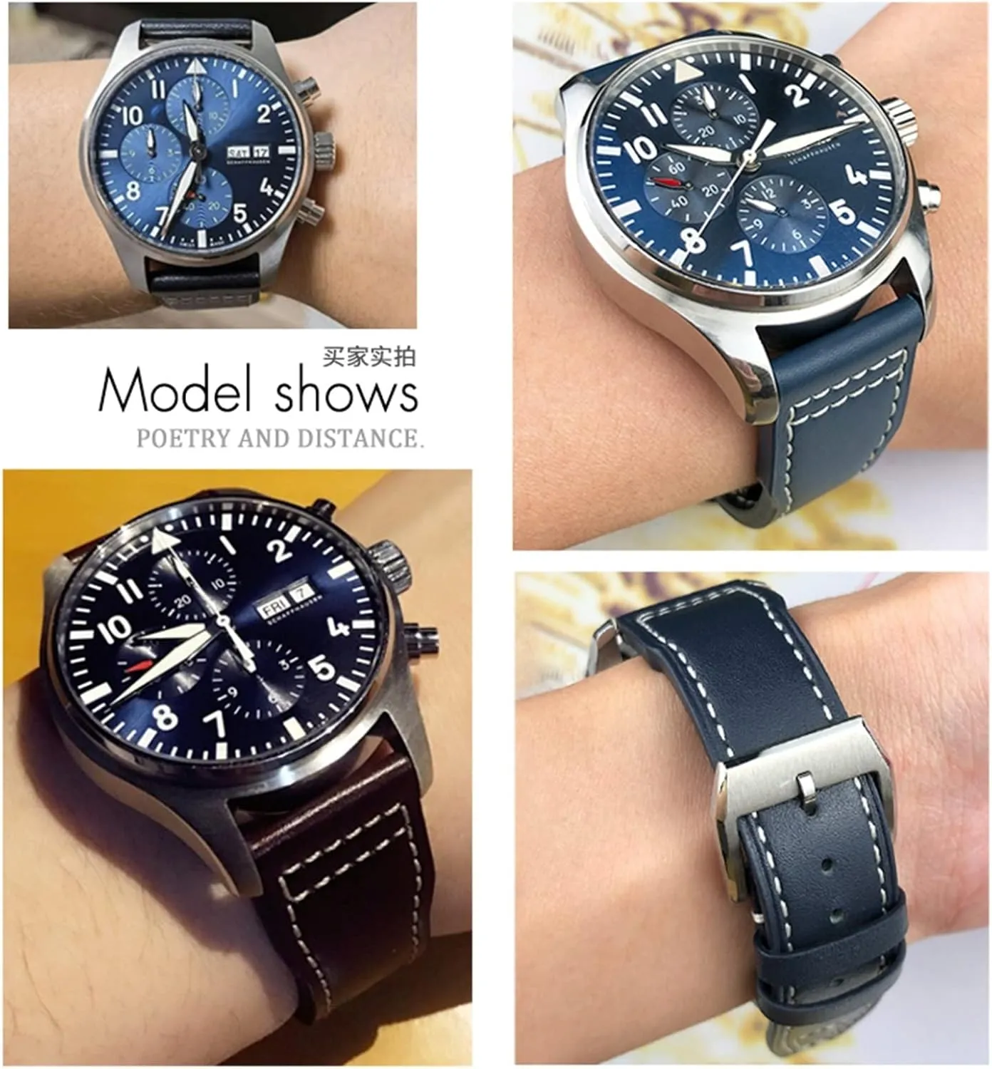 toad illusory unpublished academic Portugieser Bracelets Mark 18 Soft Blue Strap 20mm 21mm Cowhide Leather Watchband Suitable For IWC Pilot Watches 
