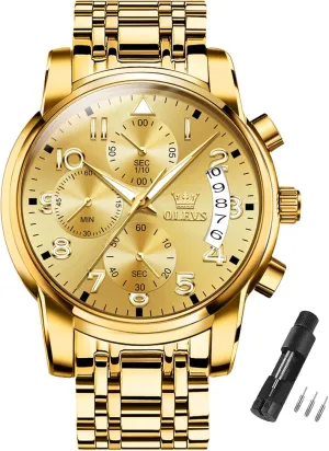 Tone Stainless Steel Man Watch Luminous Relojes De Hombre Calendar(Green/Blue/Black Dial OLEVS Watches for Men with Date Luxury Big Face Waterproof Mens Wristwatch Analog Dress selection flout Two 