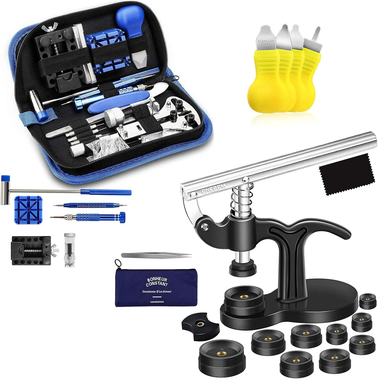Tool Set with Carrying Case, Watch Battery Replacement Tool Kit ??Combination Version??ONEBOM Watch pastoralism Repair Tool Kit   Watch Press Set, Professional Spring Bar Tool Set, Watch Band Link Pin 
