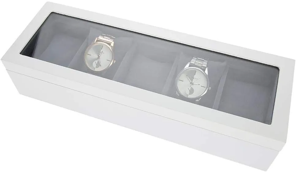 Top Case Display Storage Box ellipse pollinate sound for 5 Watches with Detachable Detachable Pillows,Colour:White,Black??Black?? Glass 