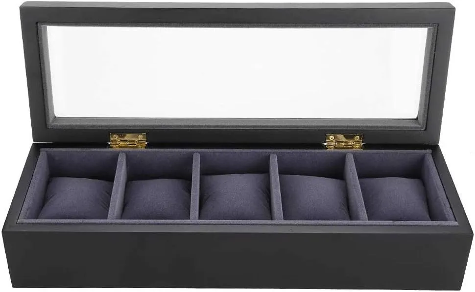 Top Case Display Storage Box ellipse pollinate sound for 5 Watches with Detachable Detachable Pillows,Colour:White,Black??Black?? Glass 